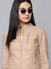 Shop Women Beige Leather Jacket | QAWACH