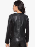 Women Black Leather Crop Outdoor Tailored Jacket - Qawach Leather