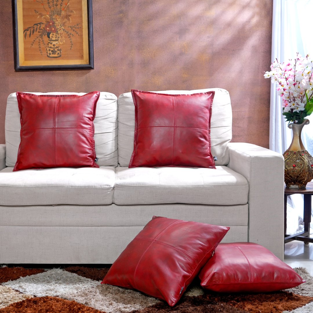 Shop Red Leather Pillow Cover | QAWACH