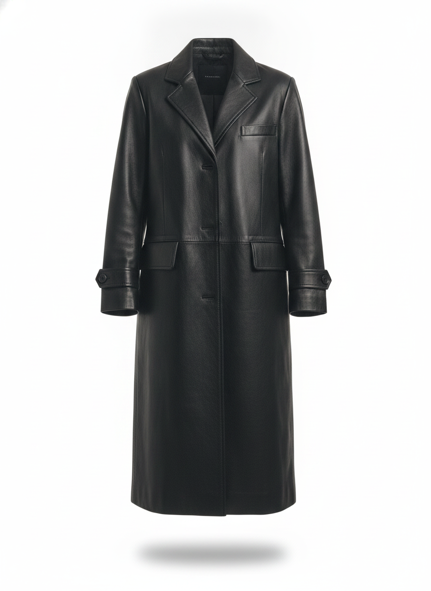 margot-robbie-wolf-of-wall-street-leather-long-coat - ghost_front