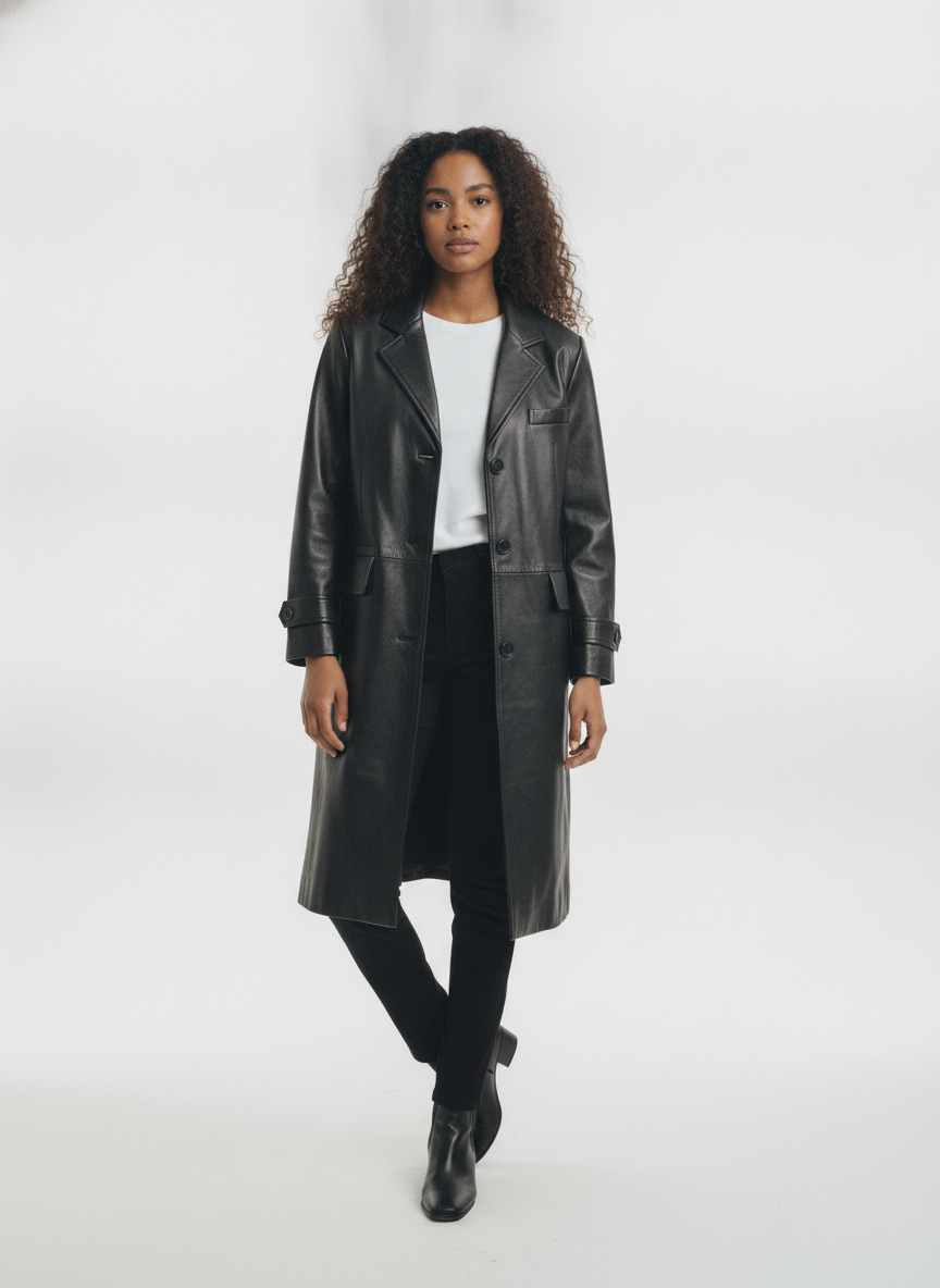 margot-robbie-wolf-of-wall-street-leather-long-coat - vton_front