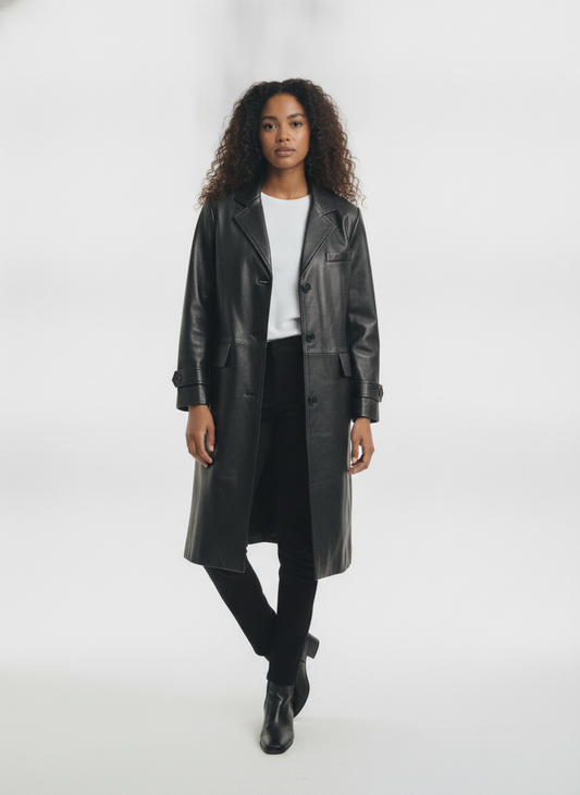 margot-robbie-wolf-of-wall-street-leather-long-coat - vton_front