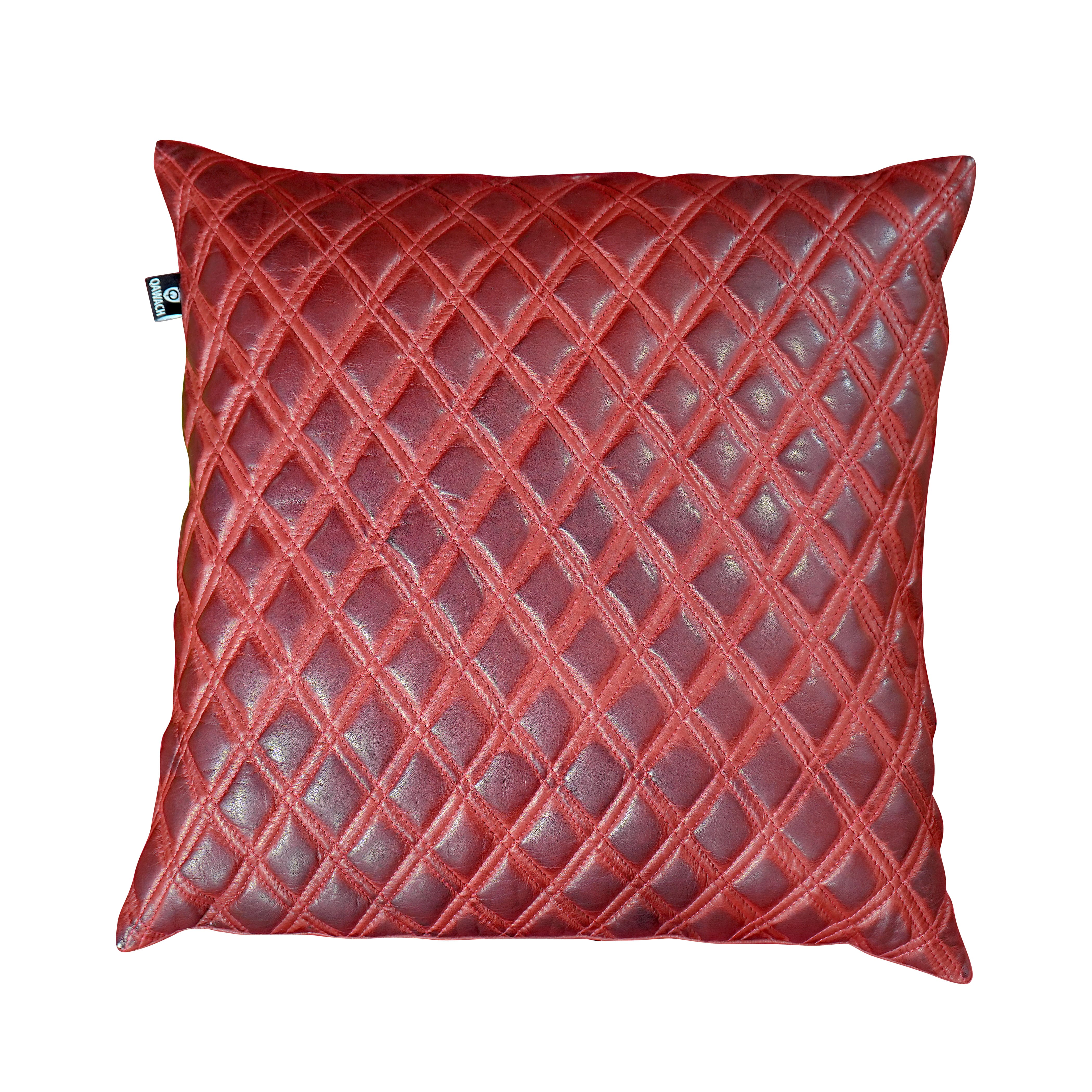Shop Maroon Quilted Leather Pillow Cover | QAWACH