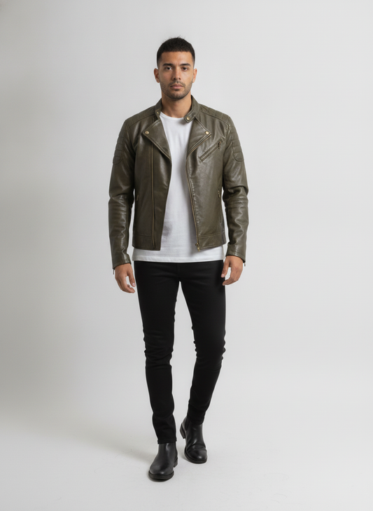 men-olive-green-solid-leather-biker-jacket-1 - vton_front