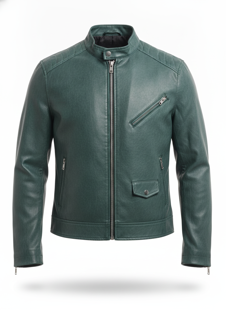 men-teal-green-solid-biker-jacket - ghost_front