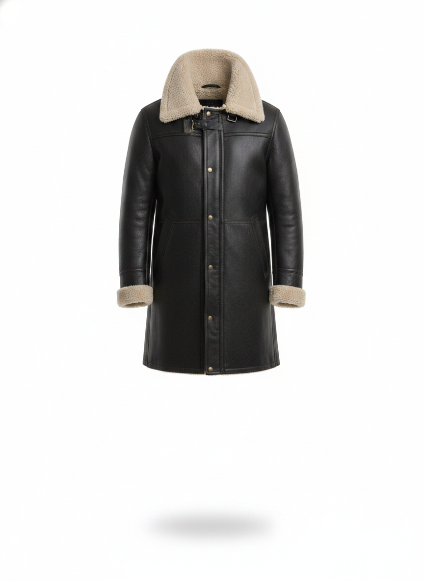 mens-classic-black-leather-fur-coat - ghost_front