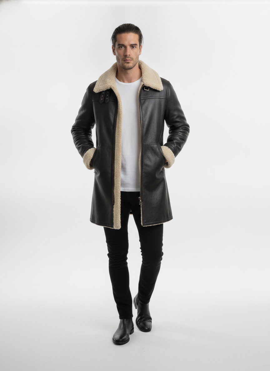 mens-classic-black-leather-fur-coat - vton_front