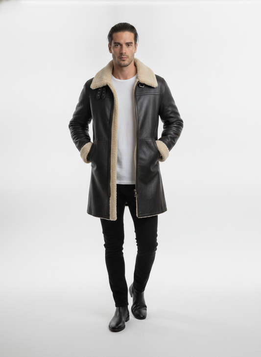 mens-classic-black-leather-fur-coat - vton_front