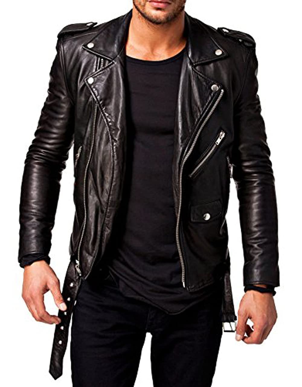 Men's leather motorcycle jacket