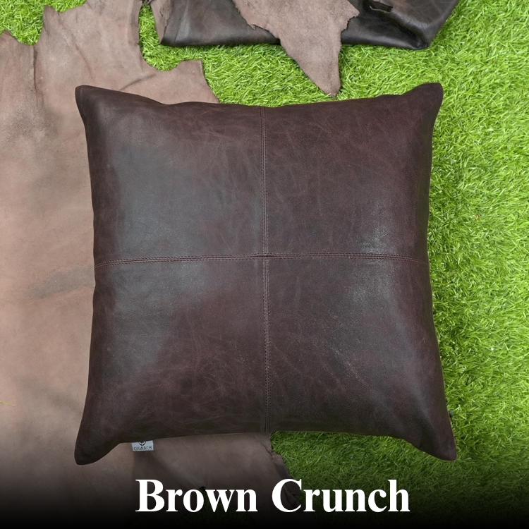 Brown crunch leather pillow cover
