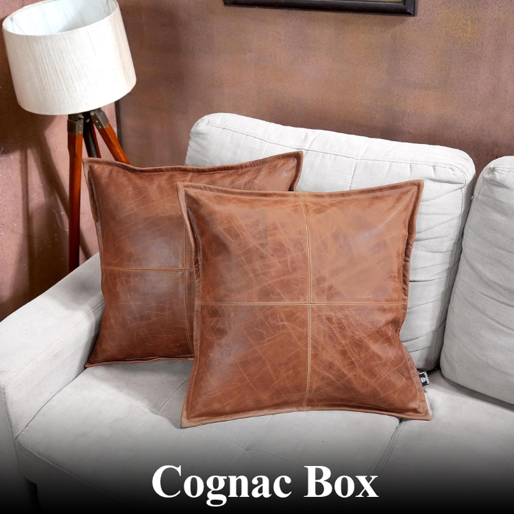 Cognac box leather pillow covers