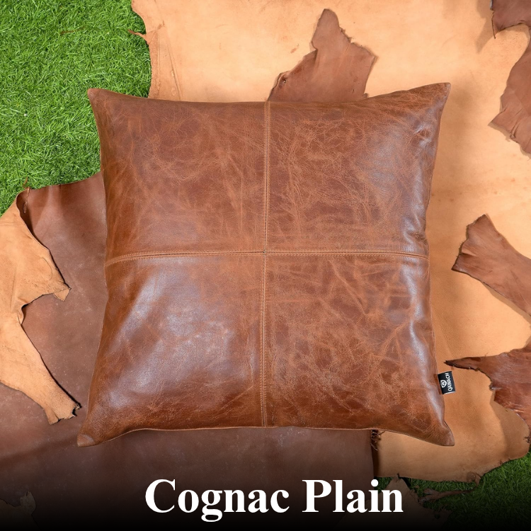 Cognac plain leather pillow cover