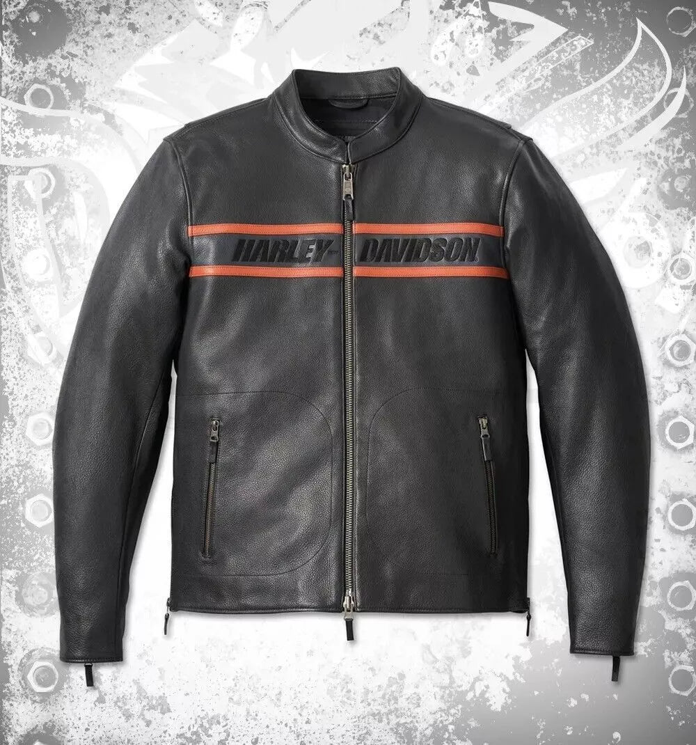 Harley Davidson Men's Motorcycle Rumble Color Vintage Black Leather Jacket Men