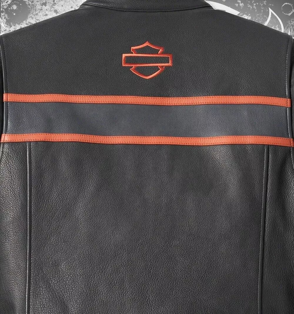 Harley Davidson Men's Motorcycle Rumble Color Vintage Black Leather Jacket Men