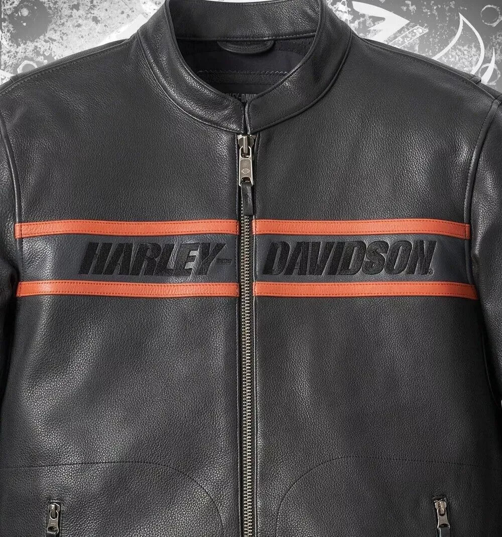 Harley Davidson Men's Motorcycle Rumble Color Vintage Black Leather Jacket Men