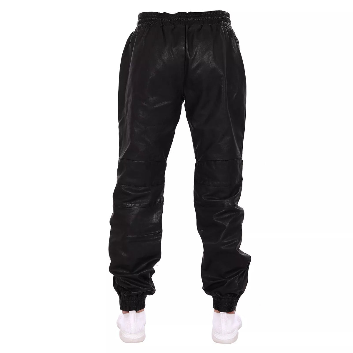 Black Leather Joggers Men's Drawstrings Black Genuine Leather Joggers Ankle Zip