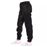 Black Leather Joggers Men's Drawstrings Black Genuine Leather Joggers Ankle Zip