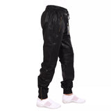 Black Leather Joggers Men's Drawstrings Black Genuine Leather Joggers Ankle Zip