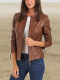 New Women's Brown Slim Fit Biker Style Moto Real Lambskin Leather Jacket