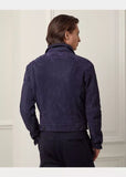 Qawach Men's Royal Blue Suede Leather Trucker Jacket Pure Suede Lambskin Leather Coat