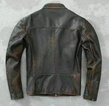 Qawach Men’s Motorcycle Biker Vintage Cafe Racer Distressed Brown Real Leather Jacket