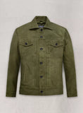 Qawach Ryan Reynolds Green Leather Trucker Jacket for Men Pure Suede Custom Made