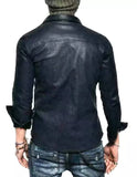 Qawach Men's Leather Shirt Casual Style Real Lambskin Black Slim Fit Leather Jacket