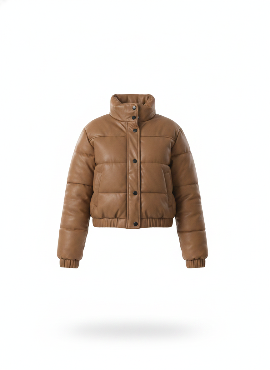 women-crop-leather-puffer-jacket - ghost_front
