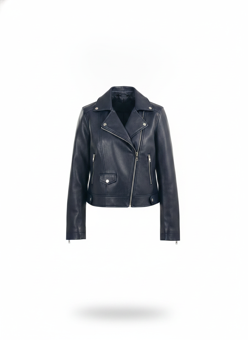 women-navy-blue-solid-biker-jacket - ghost_front