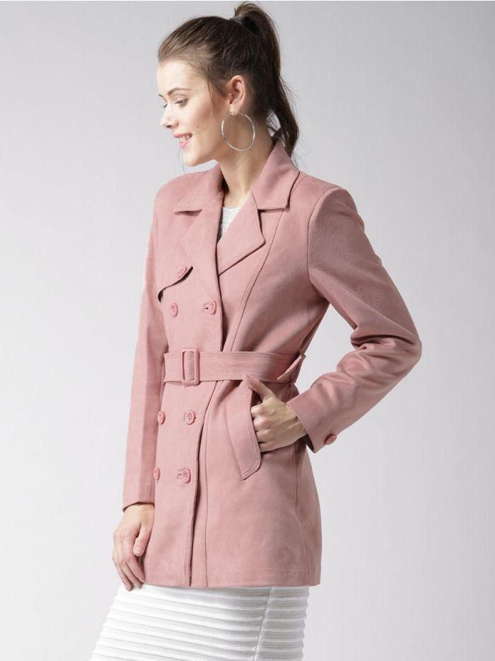 DUSTY PINK SUEDE TRENCH COAT - Qawach Leather