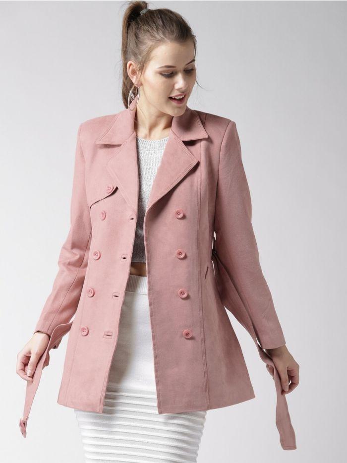 DUSTY PINK SUEDE TRENCH COAT - Qawach Leather