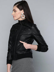 Women Classic Bomber Leather Jacket - Qawach Leather