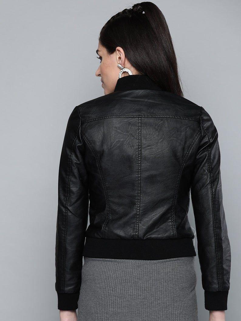 Women Classic Bomber Leather Jacket - Qawach Leather