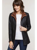Women Black Long Lambskin Leather Jacket - Qawach Leather