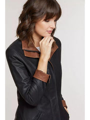 Women Black Long Lambskin Leather Jacket - Qawach Leather