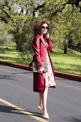 MAROON LEATHER TENCH COAT FOR WOMEN'S - Qawach Leather