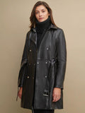 CLASSIC BLACK LEATHER BELTED TRENCH COAT - Qawach Leather