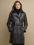 CLASSIC BLACK LEATHER BELTED TRENCH COAT - Qawach Leather