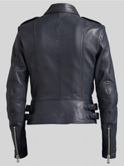 Women Blue Leather Jacket - Qawach Leather