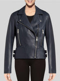 Women Blue Leather Jacket - Qawach Leather