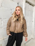 Women Crop Leather Puffer Jacket - Qawach Leather