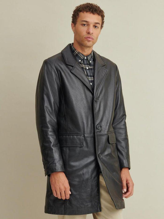 Qawach Leather BLACK LEATHER MEN'S TRENCH COAT lifestyle