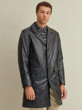 Qawach Leather BLACK LEATHER MEN'S TRENCH COAT