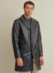 BLACK LEATHER MEN'S TRENCH COAT - Qawach Leather