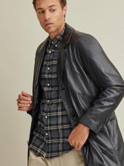 BLACK LEATHER MEN'S TRENCH COAT - Qawach Leather