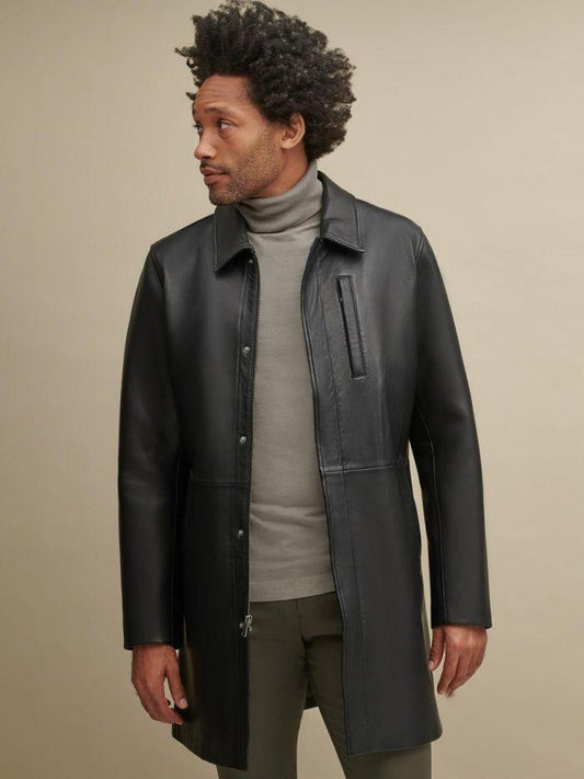 SUPREME BLACK LEATHER LONG COAT - Qawach Leather