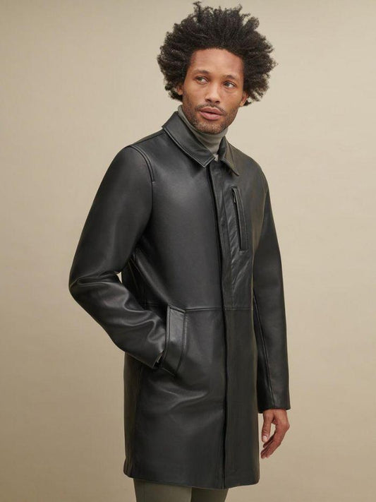 SUPREME BLACK LEATHER LONG COAT - Qawach Leather